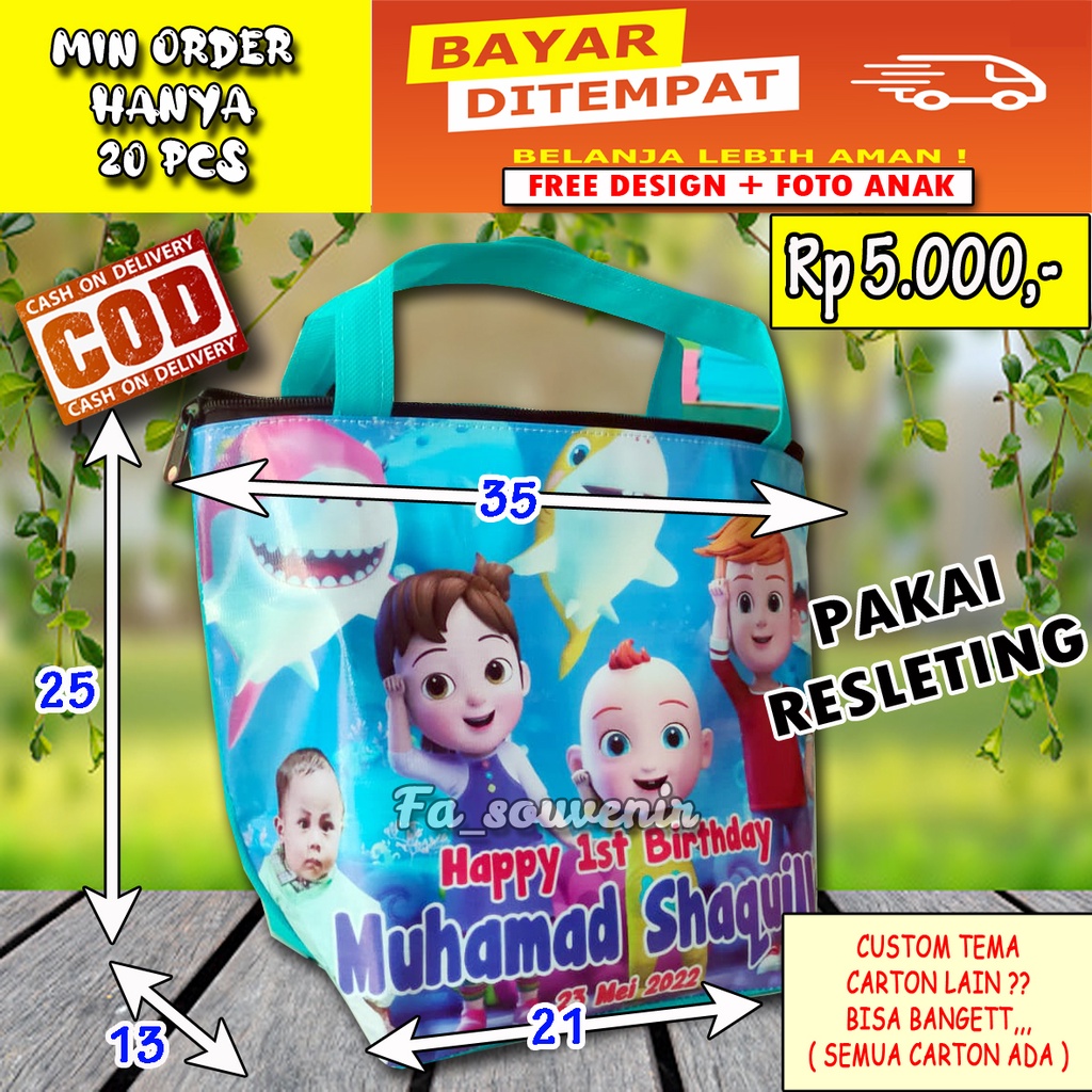 

Tas custom nama Tas Ulang Tahun Terlaris Model Trapesium Pakai Resleting Godiebag ulang tahun murah souvenir ulang tahun anak