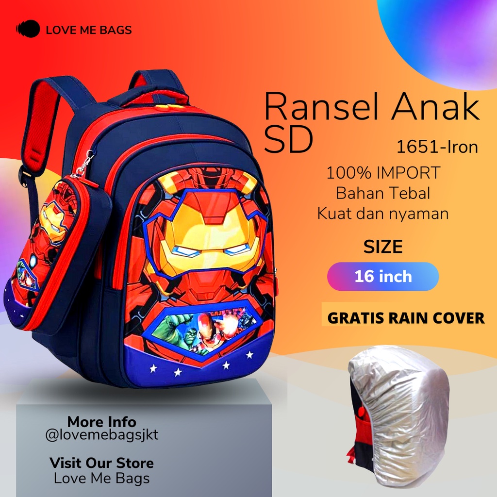 Tas Anak Laki Laki LMB Tas Sekolah Yang Keren Dengan Motif Superhero Terkenal Timbul 6D Bahan Yang Kuat dan Nyaman Dipakai Cocok Untuk Anak SD Muat untuk Buku Paket dan LKD