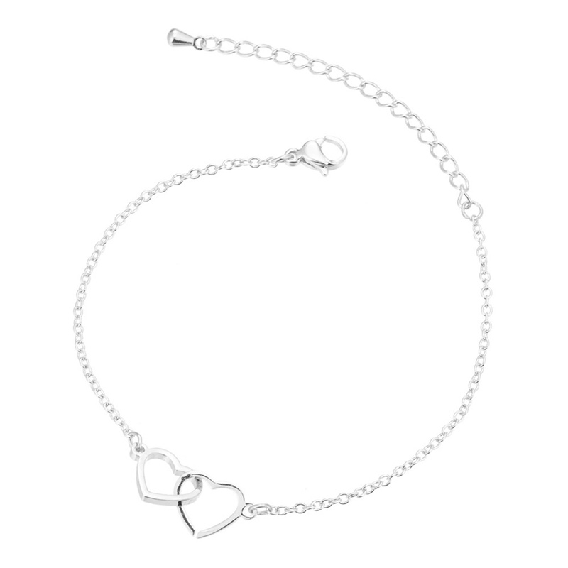 Gelang Tangan Lapis Silver Motif Hati Ganda Untuk Wanita