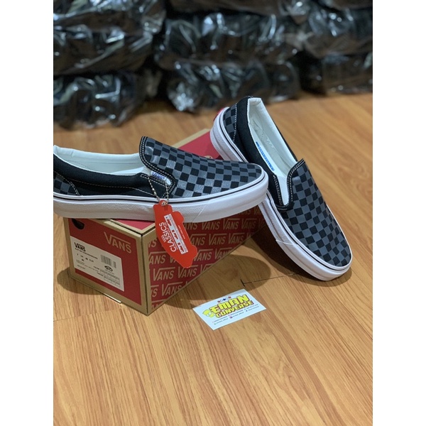 SEPATU V4NSS SLIP ON Checkerboard Black Pewter Grey