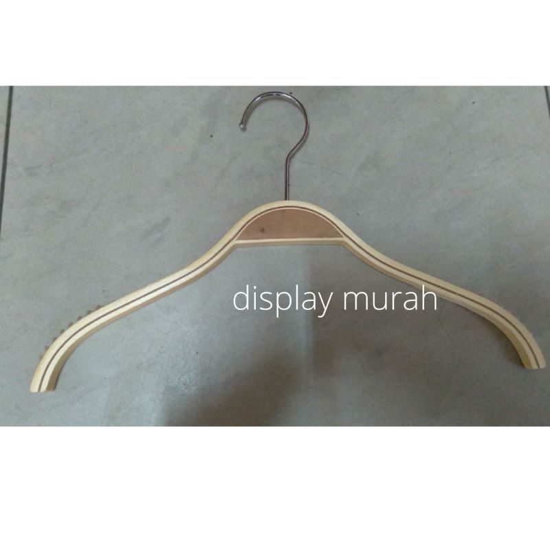 Hanger Kayu Natural Anak Karet Samping Anti Slip Gantungan Baju Distro anak-BH