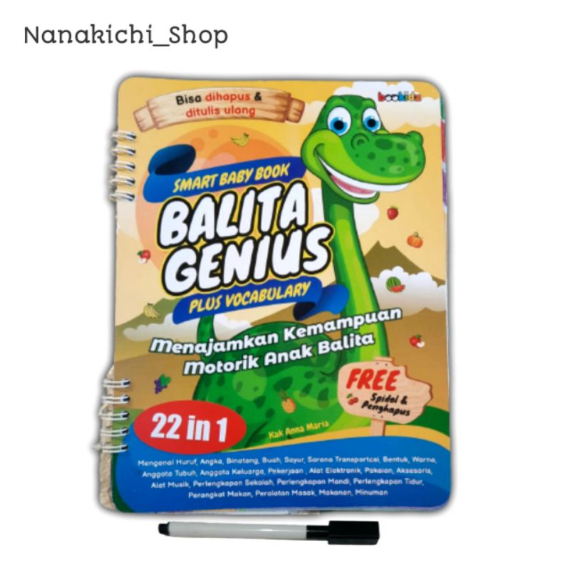 BUKU ANAK WIPE & CLEAN SMART BABY BOOK BALITA GENIUS PLUS VOCABULARY 22 IN 1 FREE SPIDOL & PENGHAPUS