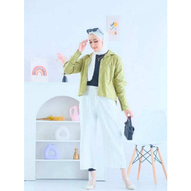 Kemeja Lengan Panjang Crop Crinkle Premium | Outer Crop Crinkle - Atasan Wanita 993