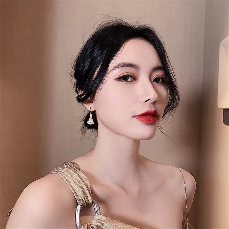 Jarum perak zirkon sudut anting-anting Korea anggun online pengaruh kepribadian mutiara anting-antin