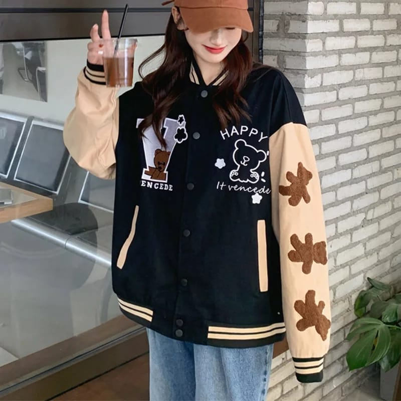 COD | V Happy Jacket Varsity l Jaket Baseball OOTD Korean Style l Jaket Wanita