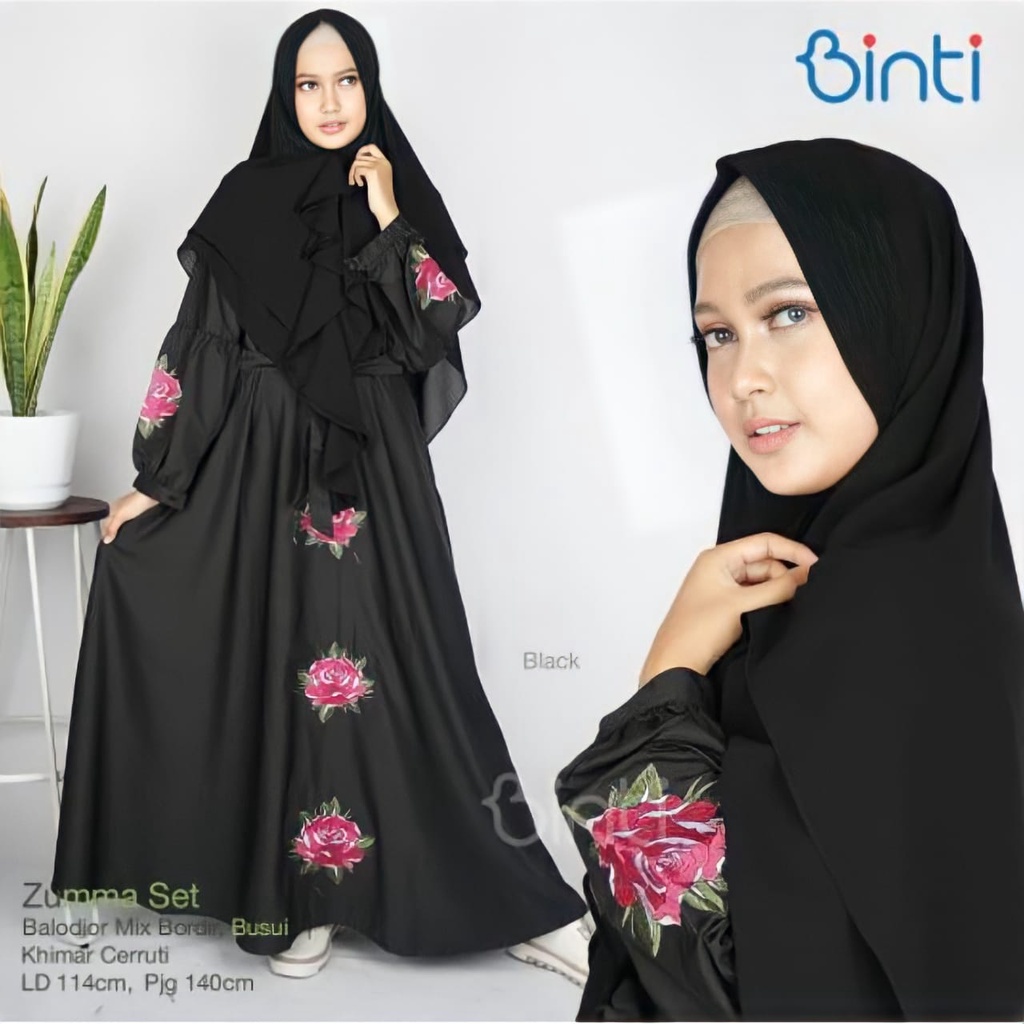 Pakaian Wanita Setelan Zumma Maxi Dress Jilbab Balodior mix Bordir Jumbo Ld114 Gamis Syari Ori Binti