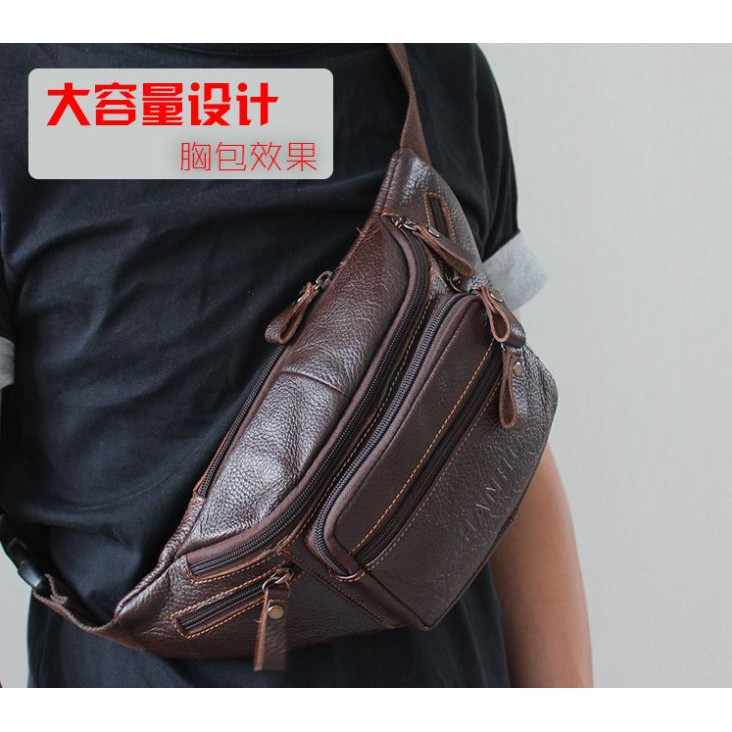 Kulit Sapi Asli Tas Pinggang Waist Bag Pria Import