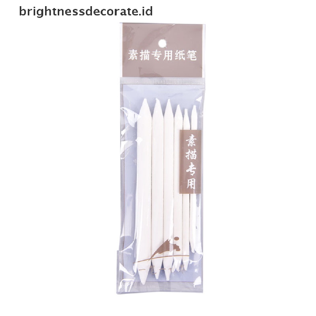 (Birth) 6pcs / Set Stick Blending Smudge Stump Tortillon Warna Putih Arang Untuk Sketsa / Gambar