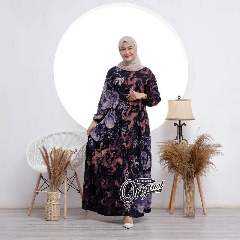 Gamis Rayon Twill Premium Candi Mekar Ori Cap Malaman Syari Jumbo