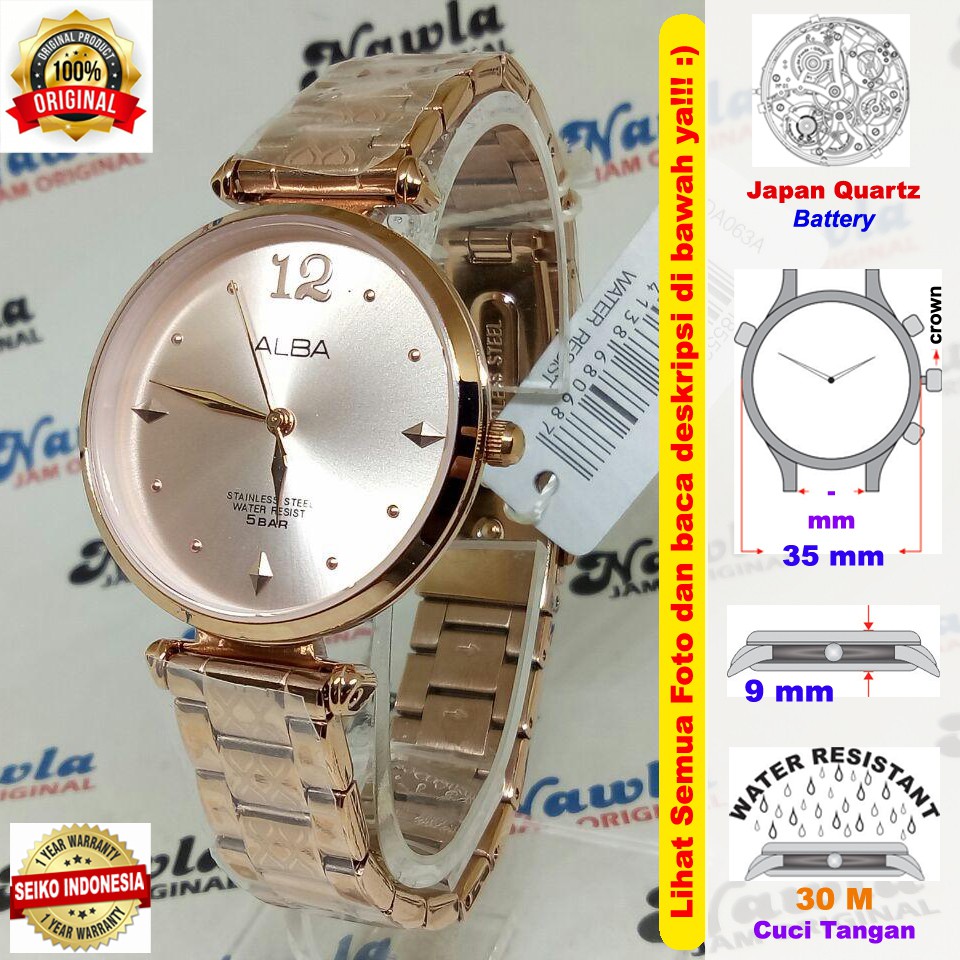 Alba Ladies AH8552X1 Quartz Rose Gold - Jam Tangan Wanita AH8552