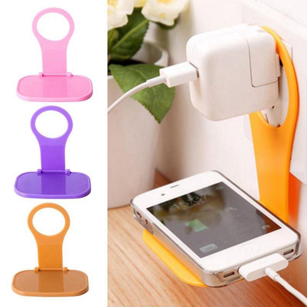 [Elegan] Charging Holder Universal Warna Acak Kabel Adaptor Tempel Dinding Chargerstand Plug Socket Bracket Adaptor Gantungan