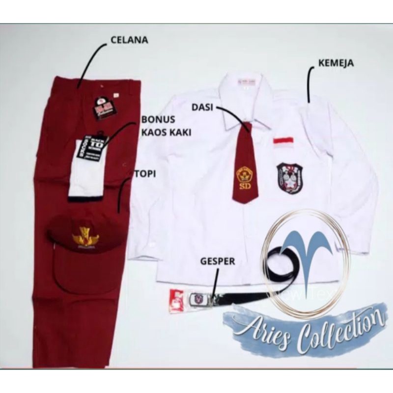 setelan baju seragam sekolah merah putih panjang pria
