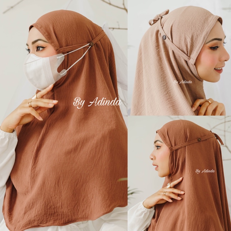 𝐁𝐘 𝐀𝐃𝐈𝐍𝐃𝐀 Bergo Crinkle Konektor Airflow Maryam Tali Kancing Masker Hijab instant khimar ironless Kerudung crinkle Jilbab simpel 2in1