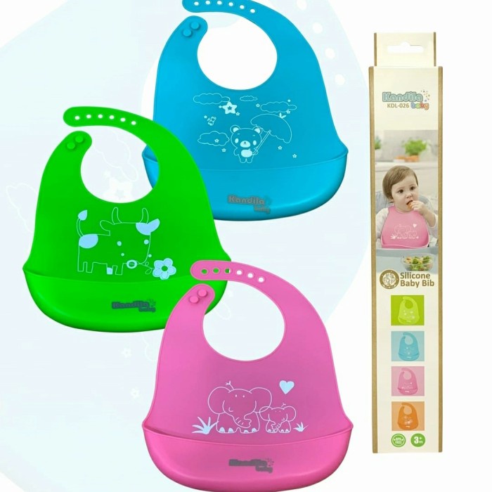 KANDILA Silicone Baby Bibs Slabber Bayi Silikon Foldable Bibs Celemek