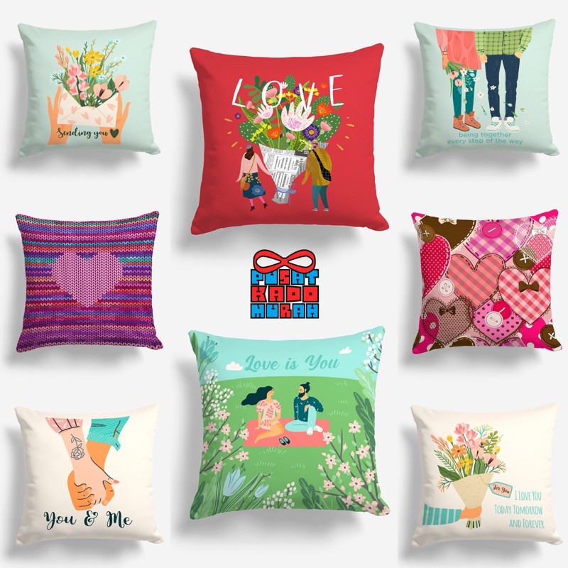 Bantal Sofa Print Motif Edisi Kasih Sayang / Love for Couple 40x40 cm - Pusat Kado Murah