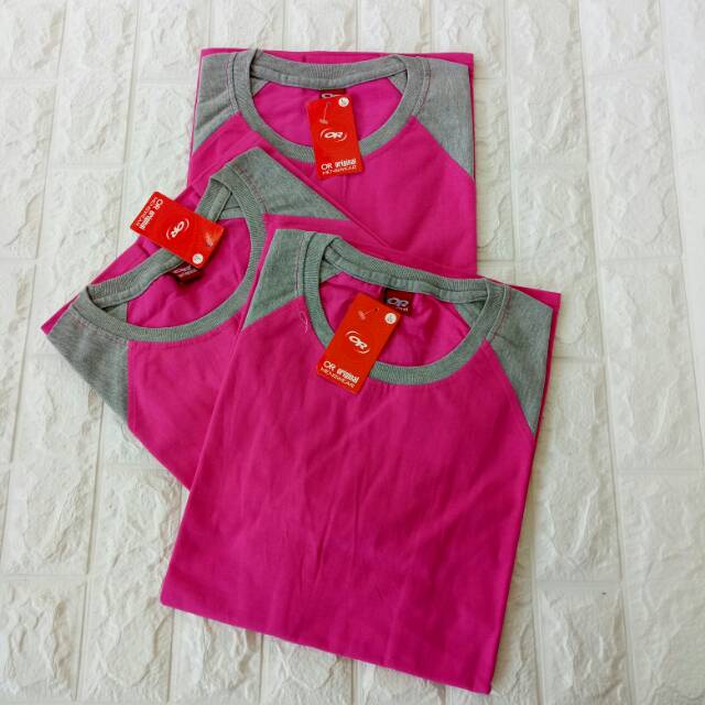 kaos polos reglan PINK - ABUMISTY  lengan 3/4 uk20 22 S M L XL XXL