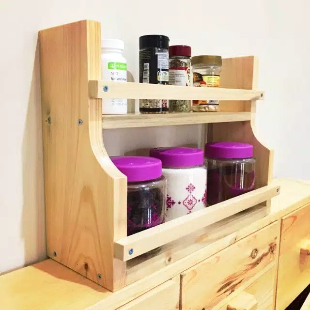 Rack Bumbu - Rak Bumbu Kayu Jati Belanda Rak Bumbu Dapur Meja Rak Bumbu Dinding