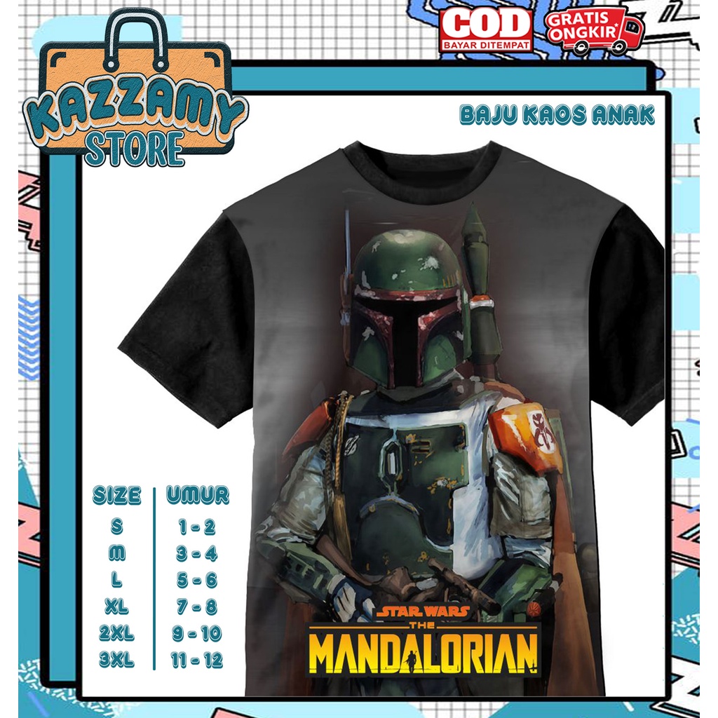 Kaos Anak 3D Baju Anak Star Wars Mandalorian Original Costum - Kazzamy
