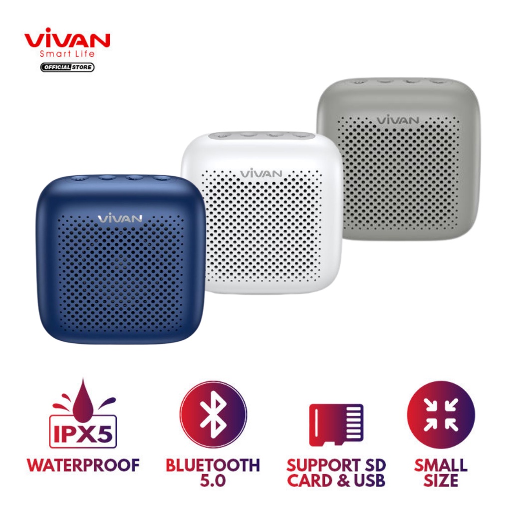 Speaker Bluetooth VIVAN VS1 Mini Wireless Audio Portable Mega Bass Waterproof IPX5 Hi-Fi - Garansi Resmi 1 Tahun