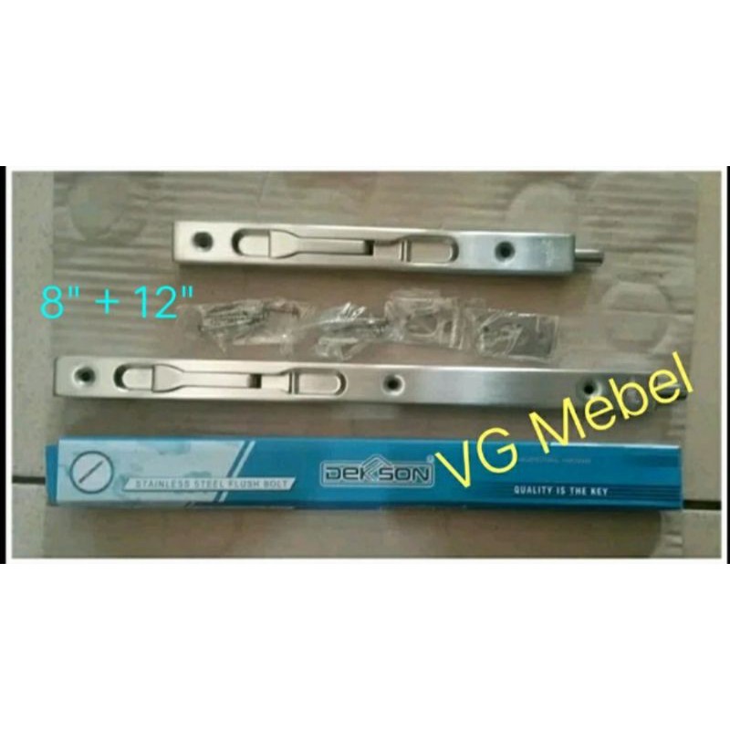 Grendel Tanam - Slot Selot Pintu Kupu Tarung 8" + 12" Stainless Setel  Merk DEKSON