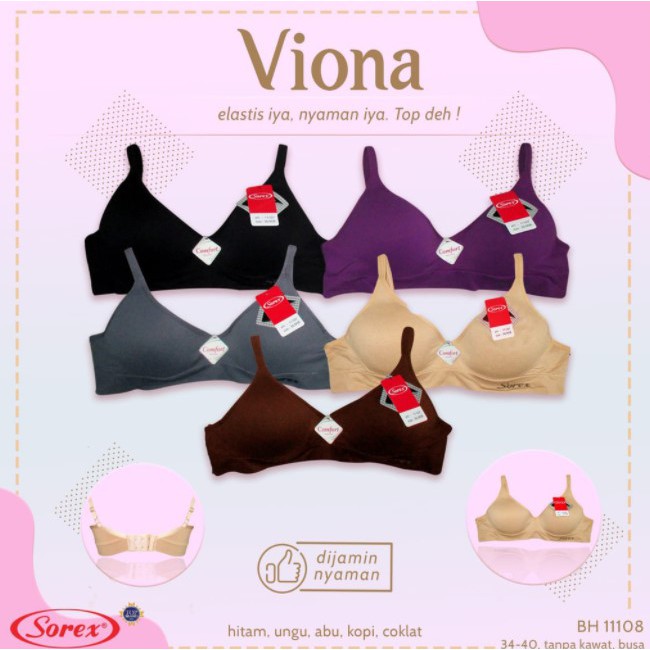 Bra Sorex 11108 BH Wanita full cup polos Model Busa tipis Kawat size 34 36 38 40 KB Kait 2 Viona