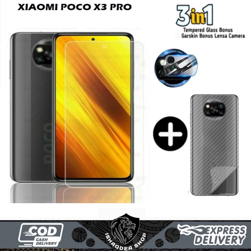 [PAKET HEMAT] Poco X3 Pro X3 Pro NFC X3 GT F3 M3 Pro Tempered Glass Blue Light Free Camera Glass + Skin Carbon / Anti Gores Layar Anti radiasi