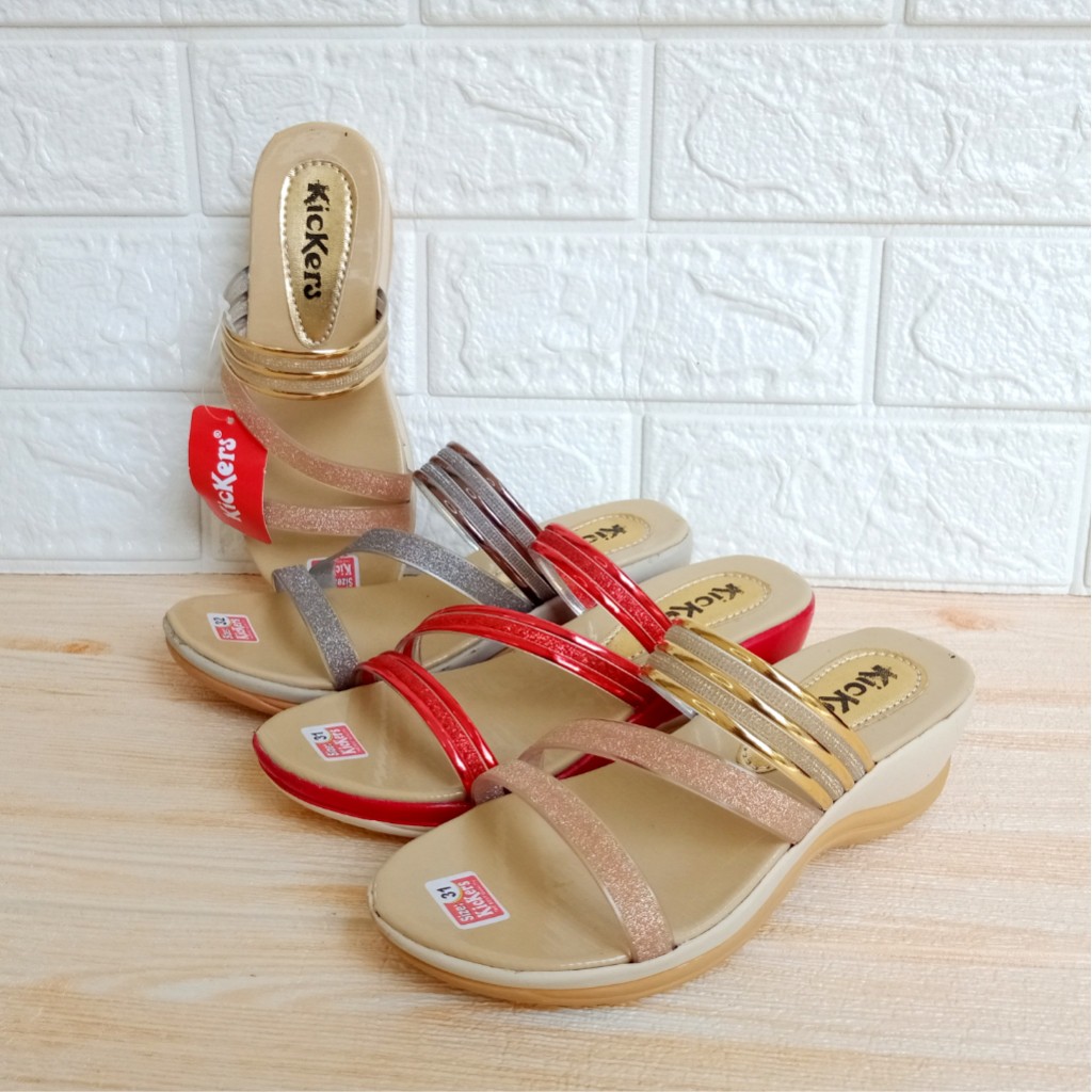 Kickers CND Party 01 Sandal Anak Perempuan Selop Wedges Hak 5cm Size 26-35