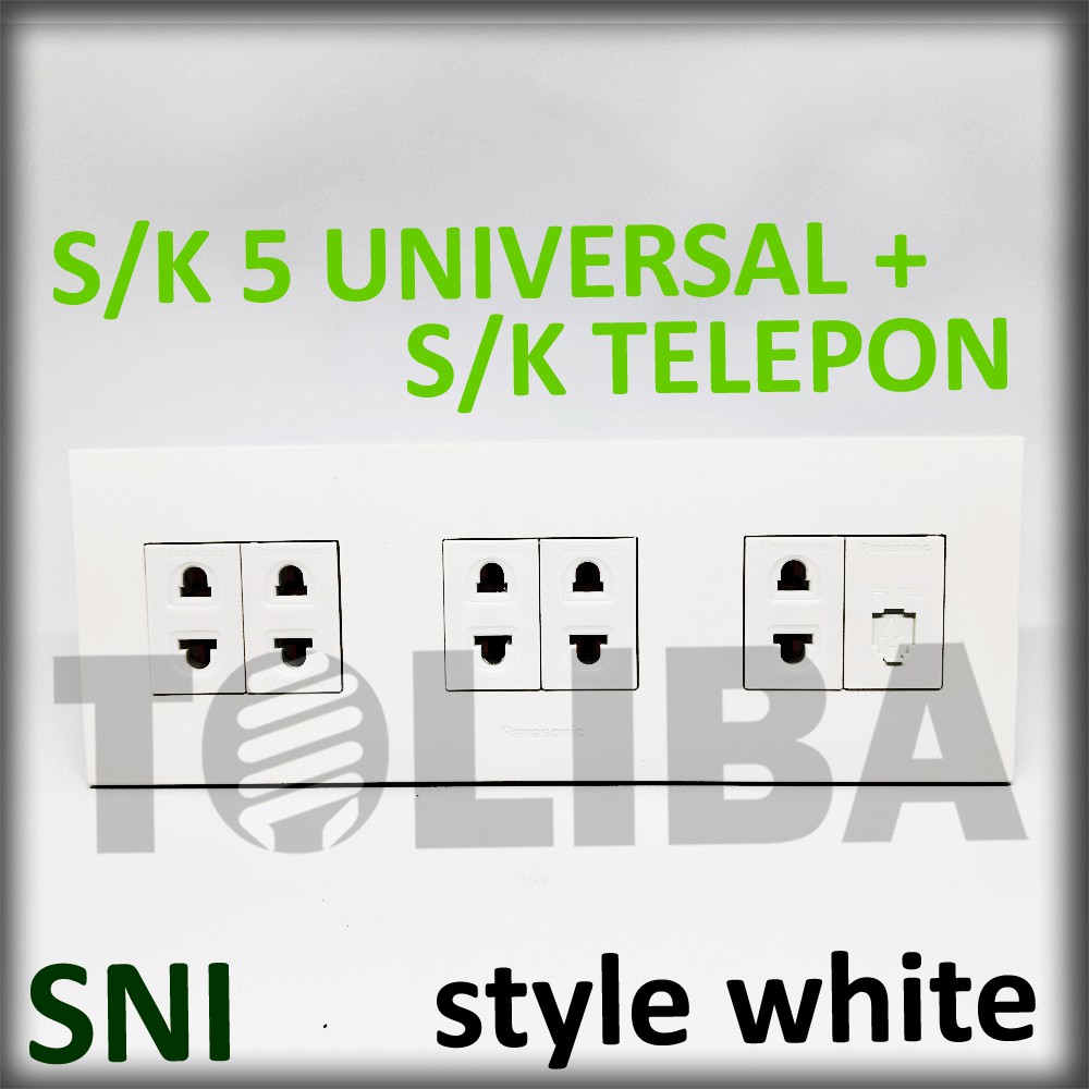 stopkontak telepon + 5 stop kontak s/k universal minimalis style white ib panasonic sni