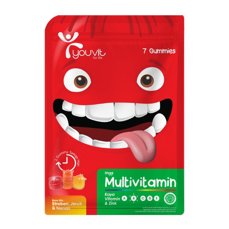 YouVit Multivitamin Anak Vitamin A B C D E Zinc 1 Sachet Rasa Stroberi Jeruk Nanas