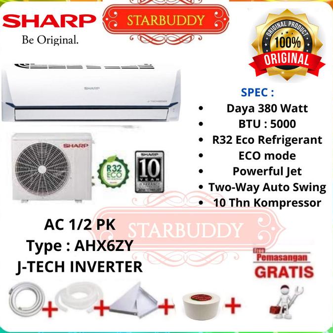 AC SHARP 1/2 PK INVERTER AH-X6ZY + PASANG SAMPE DINGIN - JABODETABEK