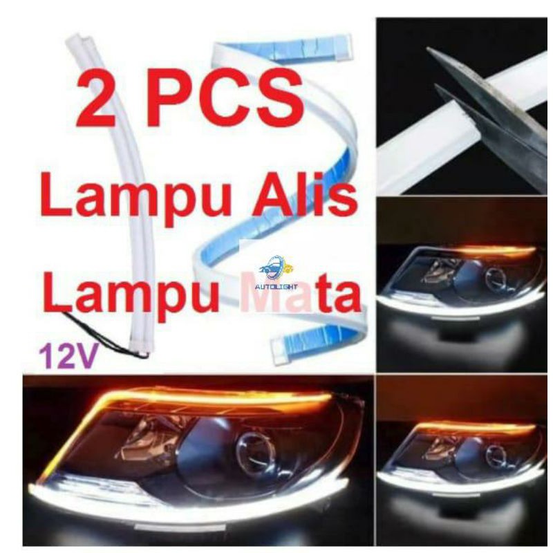 Lampu Alis Senja LED DRL Lampu Runing Turning 12V 30 CM Mobil &amp; Motor