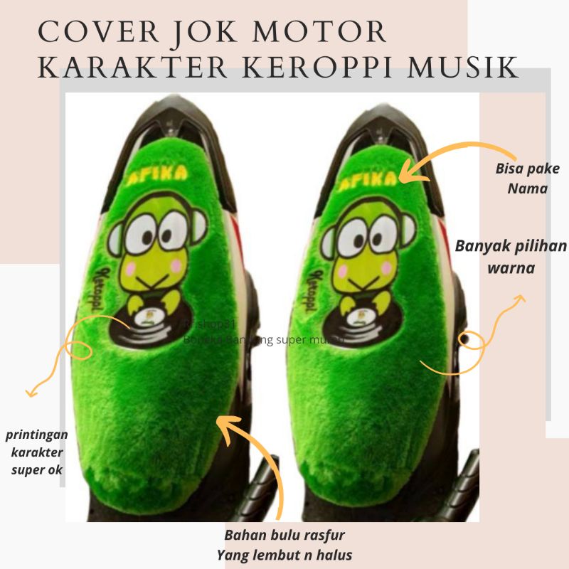 Sarung jok motor keroppi musik/cover jok motor karakter/cover jok motor