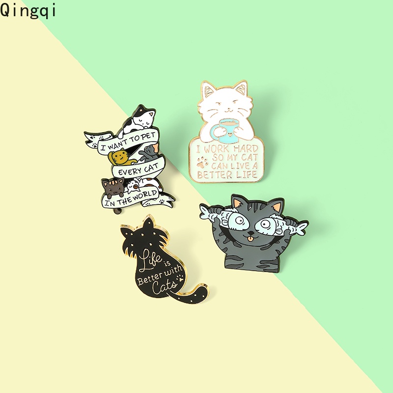 Bros Pin Enamel Bentuk Kucing Ikan Kopi Untuk Hadiah Anak