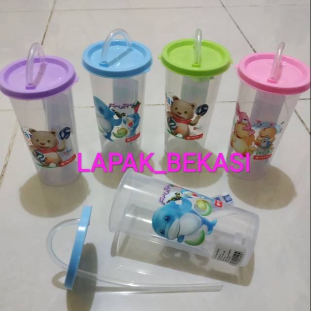 Gelas Minum Tutup + Sedotan Karakter Botol Minum Anak Lionstar C-1 280ML