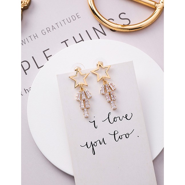 LRC Anting Tusuk Fashion Gold 925 Silver Needle Hollow Star Crystal Earrings F93294