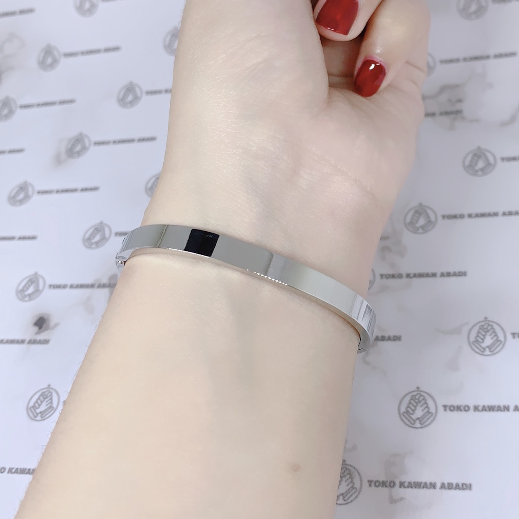 Titanium Silver Gelang Tangan Dewasa Model Bangle Permata *89