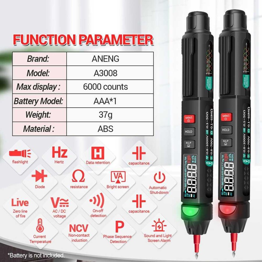 ANENG Digital Multimeter Voltage Tester Pen - A3008 - Black