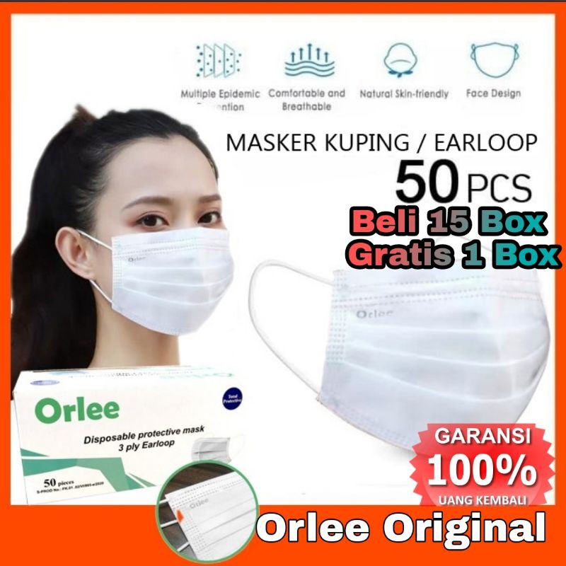 Orlee Masker Earloop 3 ply Medis Masker Bedah Kemenkes 3ply isi 50pcs