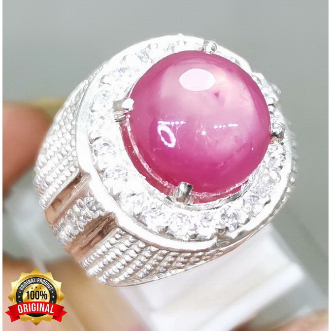 BATU PERMATA ASLI RUBY PINK MERAH MUDA RING PERAK
