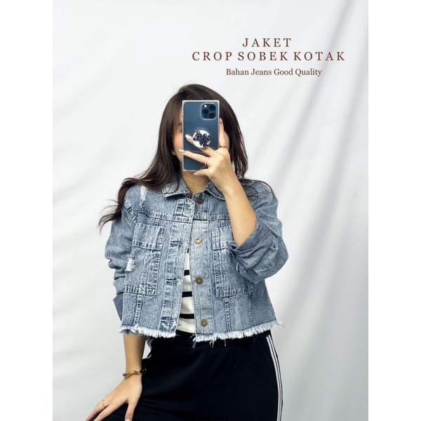 MDLV ~ Jaket Crop sobek Kotak XL Cewek Jaket Jeans Premium Jaket Jeans Import Good Quality Women Jeans Jaket Fashion Import