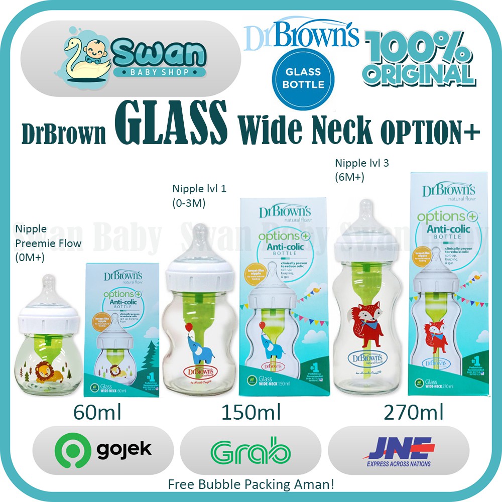 Drbrown Dr Brown's GLASS Wide-Neck &quot; Options+ &quot; Bottle / Botol Susu Bayi