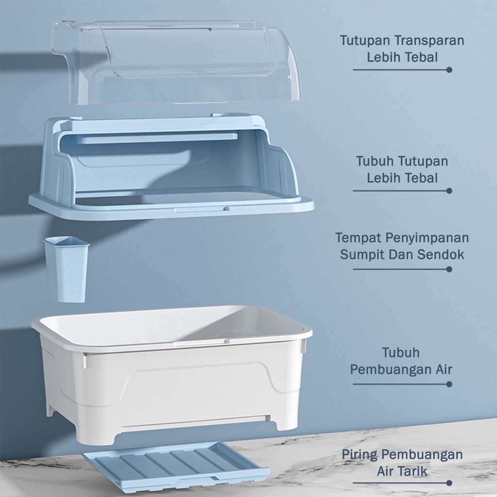 Rindu.Star-Rak  Pengering Air Mangkok rak piring plastik Dengan Tutup Rak Piring/Mangkok/Sendok/Garpu Rak Dapur