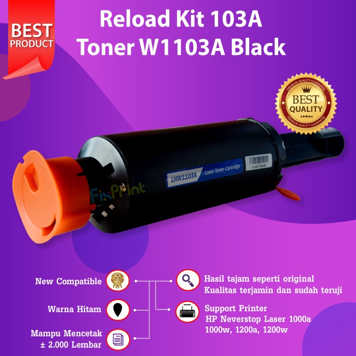 Reload Kit Toner HP 103A W1103A Cartridge Compatible Printer Laserjet 1000a 1000w 1200a 1200w