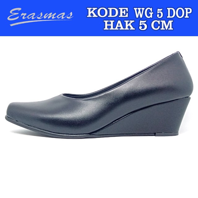 Sepatu Wedges Hitam Erasmas Hak 5 Cm Wedges Persit Wedges Bhayangkari Wedges Erasmas Polwan Formal Kantor