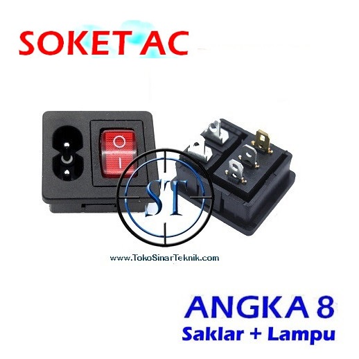 Socket AC Angka 8 + Saklar Lampu Power Outlet Switch Colokan 2P BA-86S