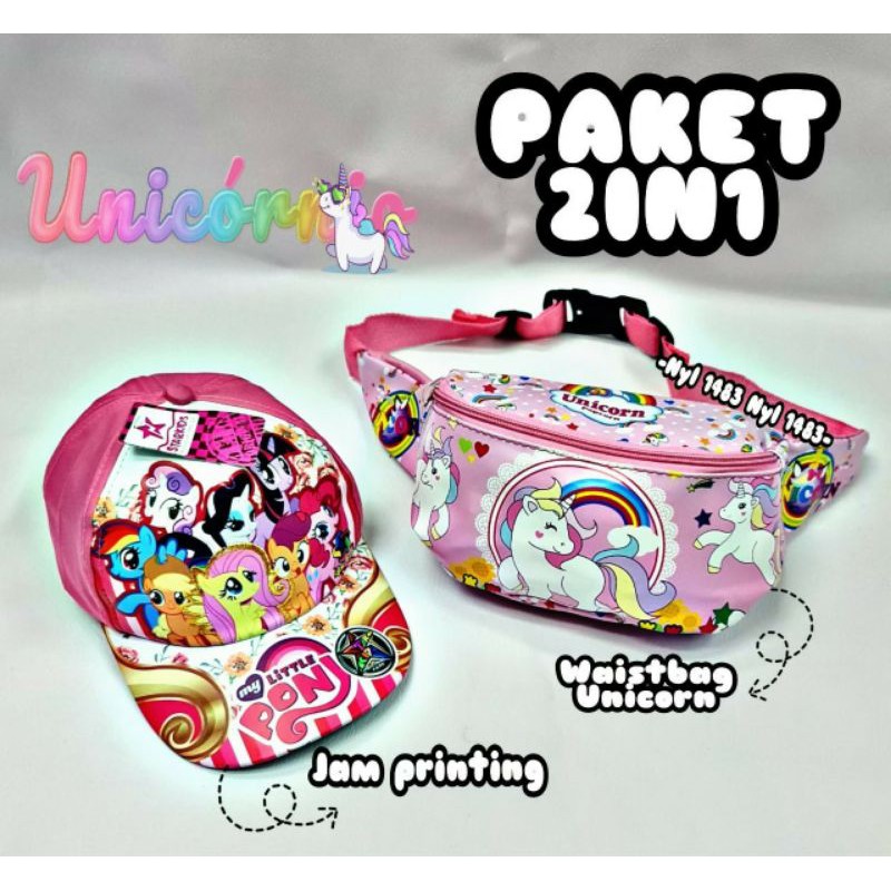 &quot;aurabagss&quot; - Tas Weist Bag Anak Paket 2 IN 1 Weist Bag Anak Karakter LOL Tas Pinggang Anak + Topi Anak Murah