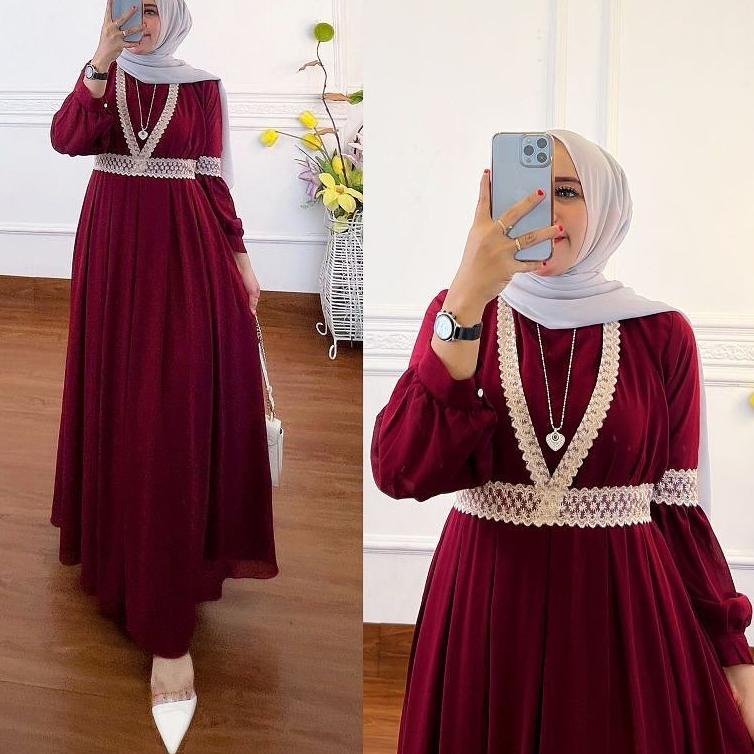 [] Qaisha Dress / Gamis Wanita2022 / Fashion Muslim Murah / Gamis Ceruty Babydoll / Kekinian ‣ PKK.7