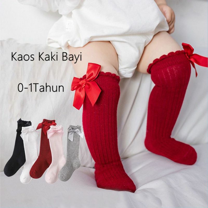 1234OS - Kaos kaki panjang selutut dengan aksen pita, cocok untuk anak perempuan. Kaos kaki berbahan lembut