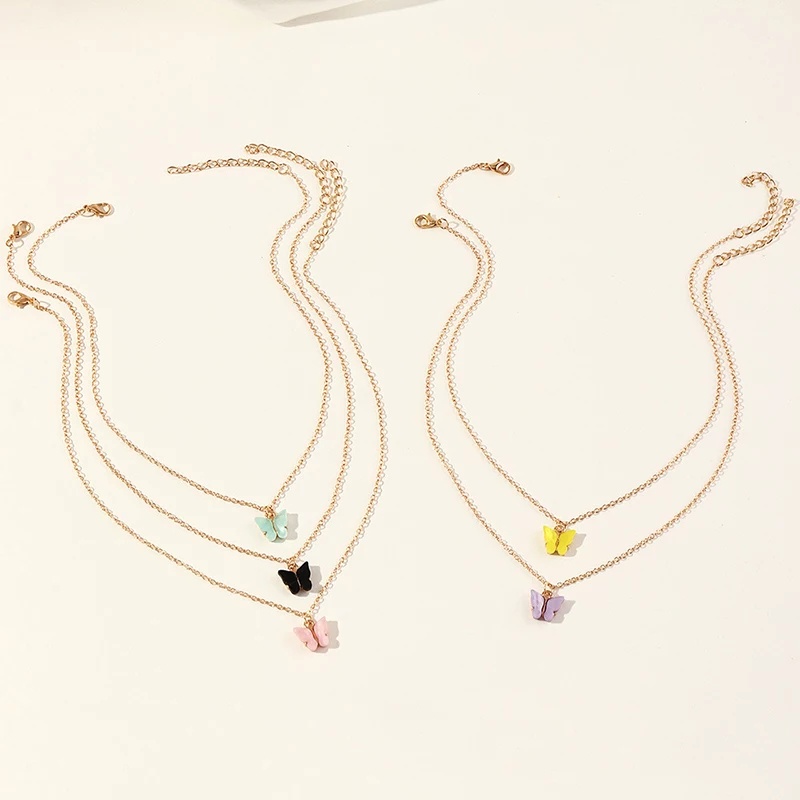 Kalung wanita korea Kupu-kupu Manis Warna Akrilik Kalung Fashion Rantai Aesthetic aladdin88