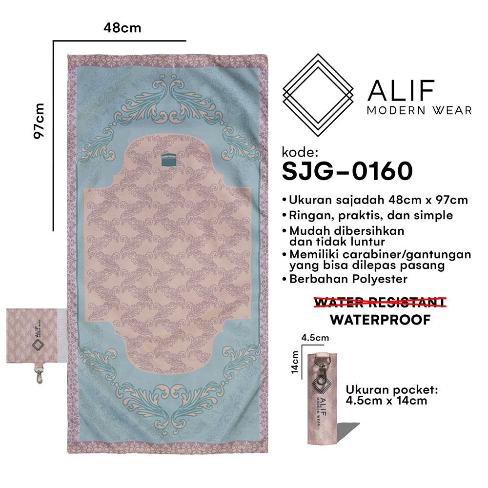 ALIF SAJADAH GENGGAM TRAVEL / SAKU / PORTABLE / WATERPROOF ( ALIF MODERN WEAR SJG-0160 )